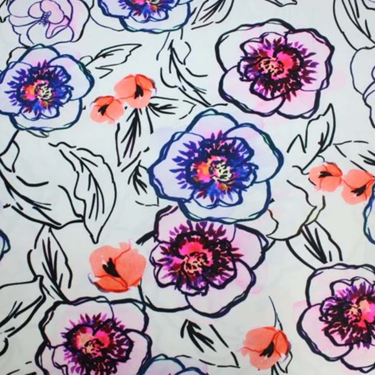82% Nylon & 18% Spandex Watercolor Poppies Printed Spandex Fabric 55/56” Width